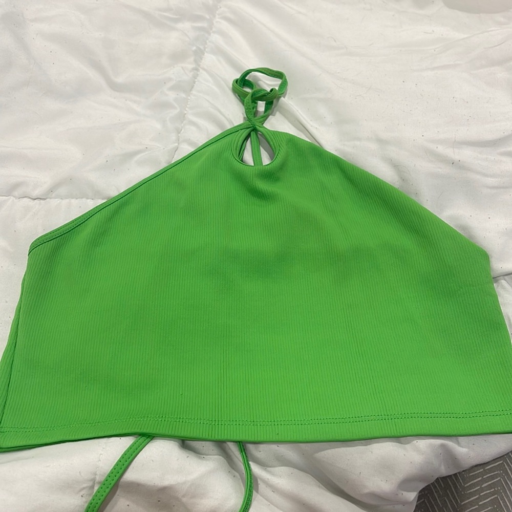 Green halter neck top